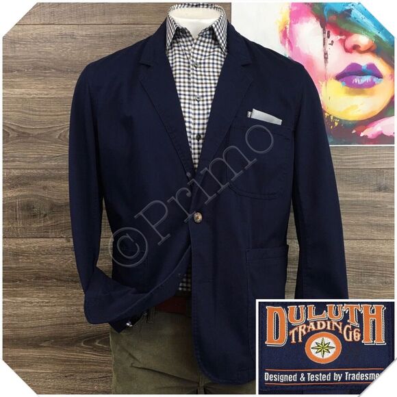 DULUTH TRADING Mens Blazer Sport Coat Casual‎ Jacket Size L ( 46R ) Cotton Suit